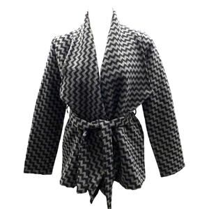 Anthropologie Tulle Oversized Belted Jacket Coat Wool Blend Gray Black Medium